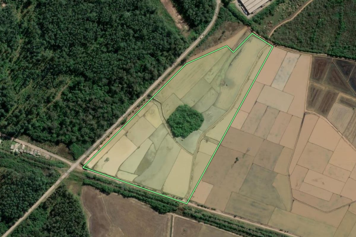 Imagem de satélite do imóvel rural em Nova Santa Rita (RS), com o contorno declarado no CAR desenhado por cima.