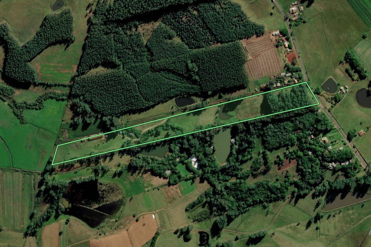 Imagem de satélite do imóvel rural em Nova Santa Rita (RS), com o contorno declarado no CAR desenhado por cima.