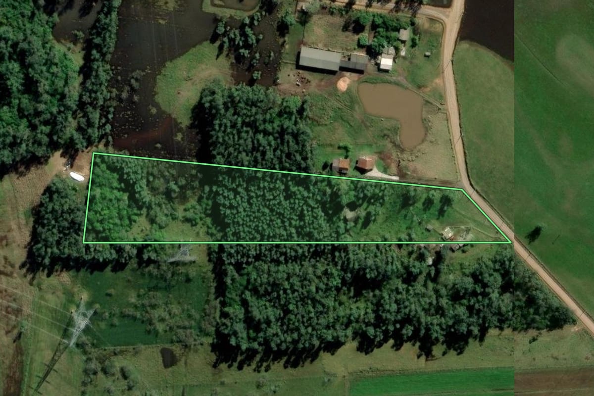 Imagem de satélite do imóvel rural em Nova Santa Rita (RS), com o contorno declarado no CAR desenhado por cima.