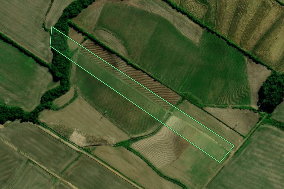 Imagem de satélite do imóvel rural em Novo Cabrais (RS), com o contorno declarado no CAR desenhado por cima.