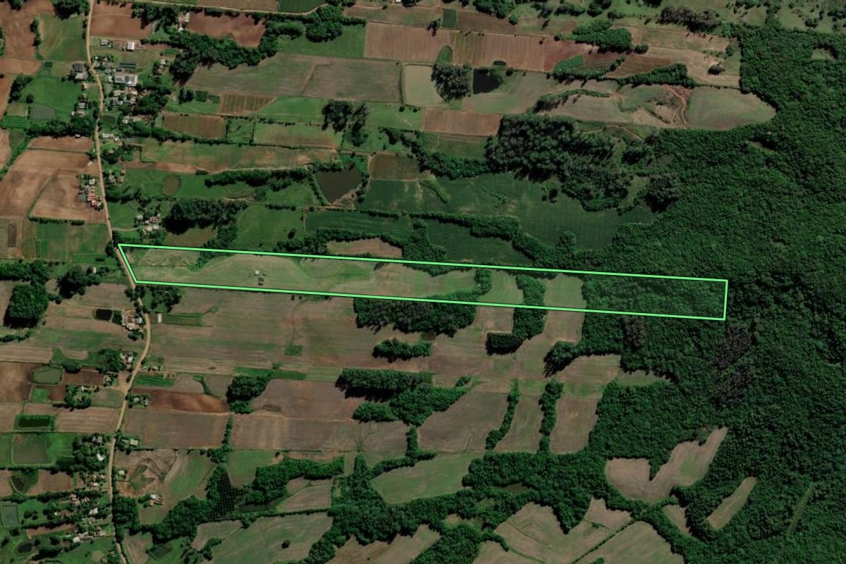 Imagem de satélite do imóvel rural em Novo Cabrais (RS), com o contorno declarado no CAR desenhado por cima.