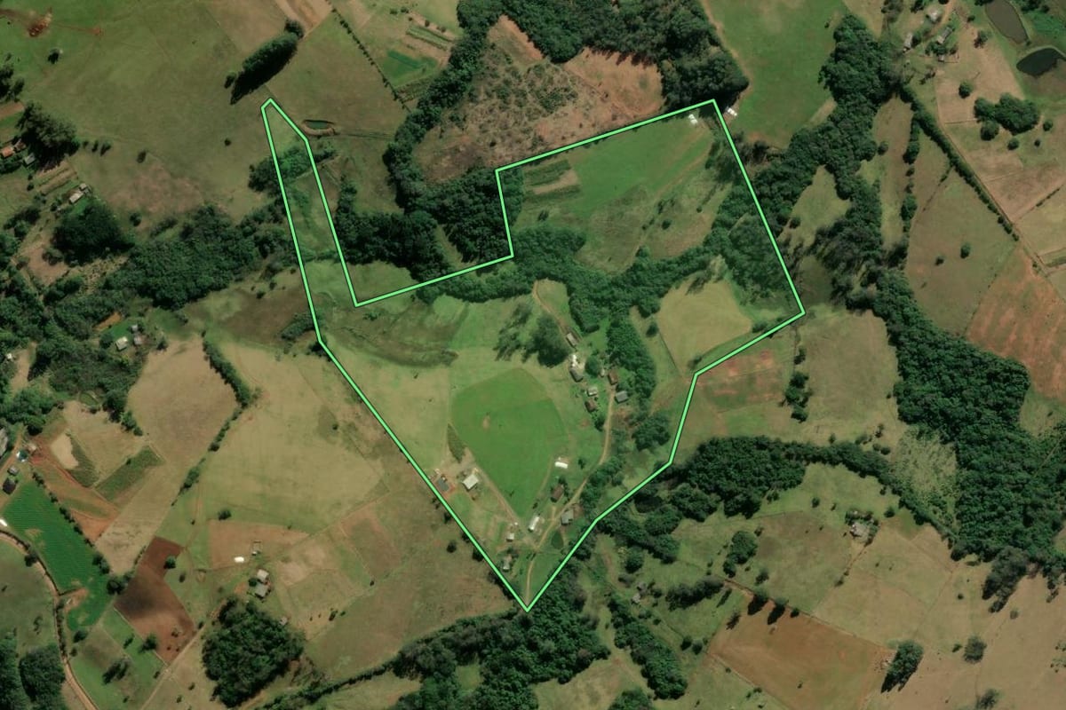 Imagem de satélite do imóvel rural em Novo Hamburgo (RS), com o contorno declarado no CAR desenhado por cima.