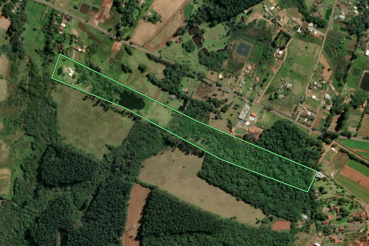 Imagem de satélite do imóvel rural em Novo Hamburgo (RS), com o contorno declarado no CAR desenhado por cima.