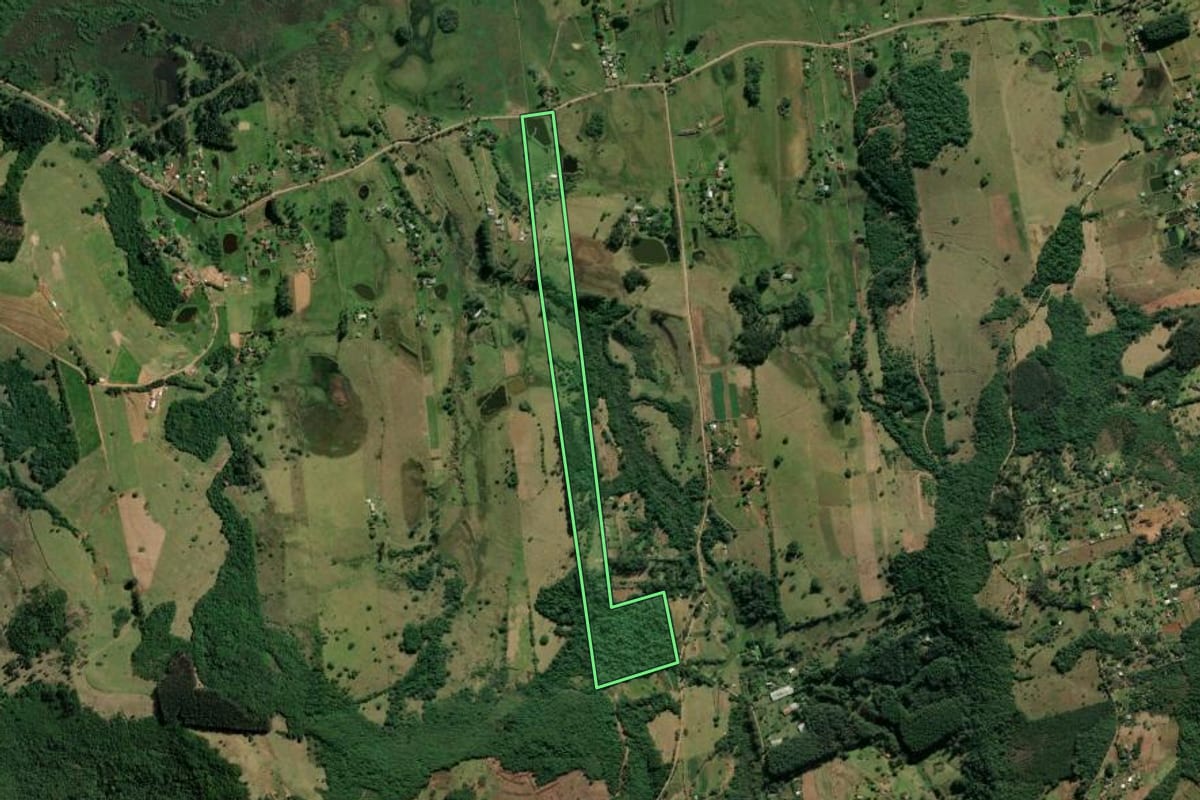 Imagem de satélite do imóvel rural em Novo Hamburgo (RS), com o contorno declarado no CAR desenhado por cima.