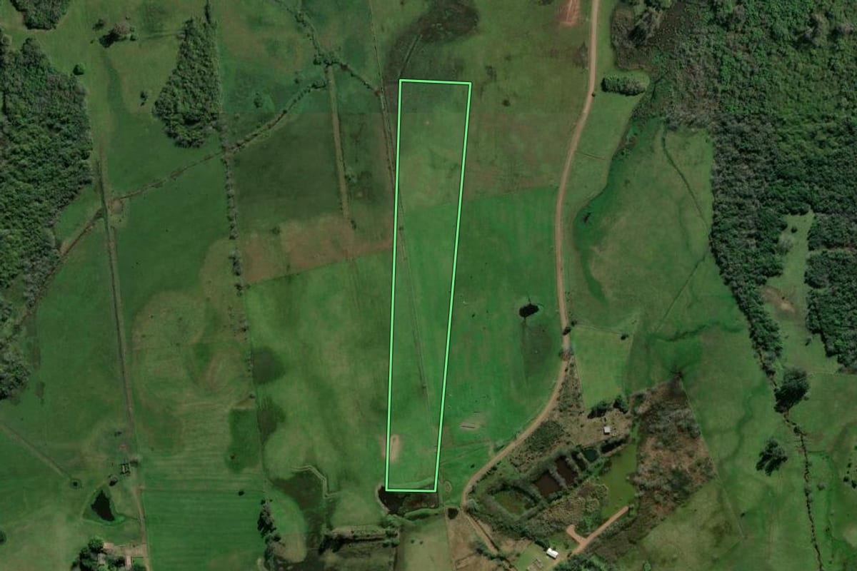Imagem de satélite do imóvel rural em Novo Hamburgo (RS), com o contorno declarado no CAR desenhado por cima.