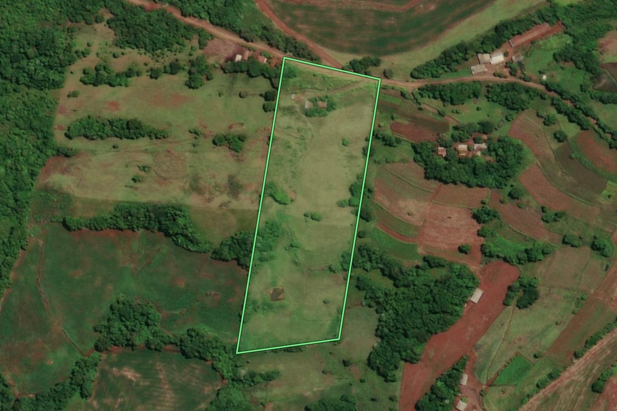 Imagem de satélite do imóvel rural em Novo Machado (RS), com o contorno declarado no CAR desenhado por cima.