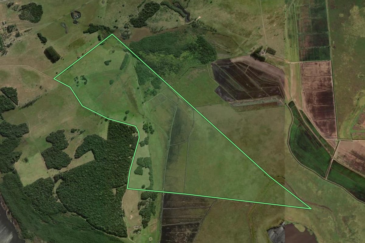 Imagem de satélite do imóvel rural em Osório (RS), com o contorno declarado no CAR desenhado por cima.