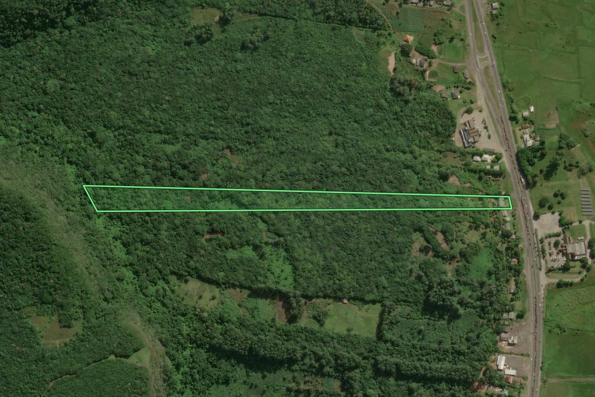 Imagem de satélite do imóvel rural em Osório (RS), com o contorno declarado no CAR desenhado por cima.