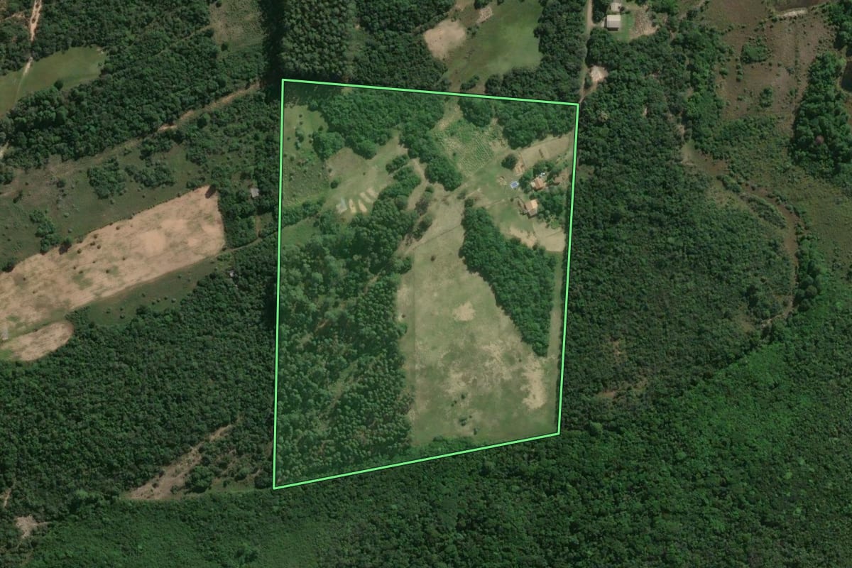 Imagem de satélite do imóvel rural em Osório (RS), com o contorno declarado no CAR desenhado por cima.
