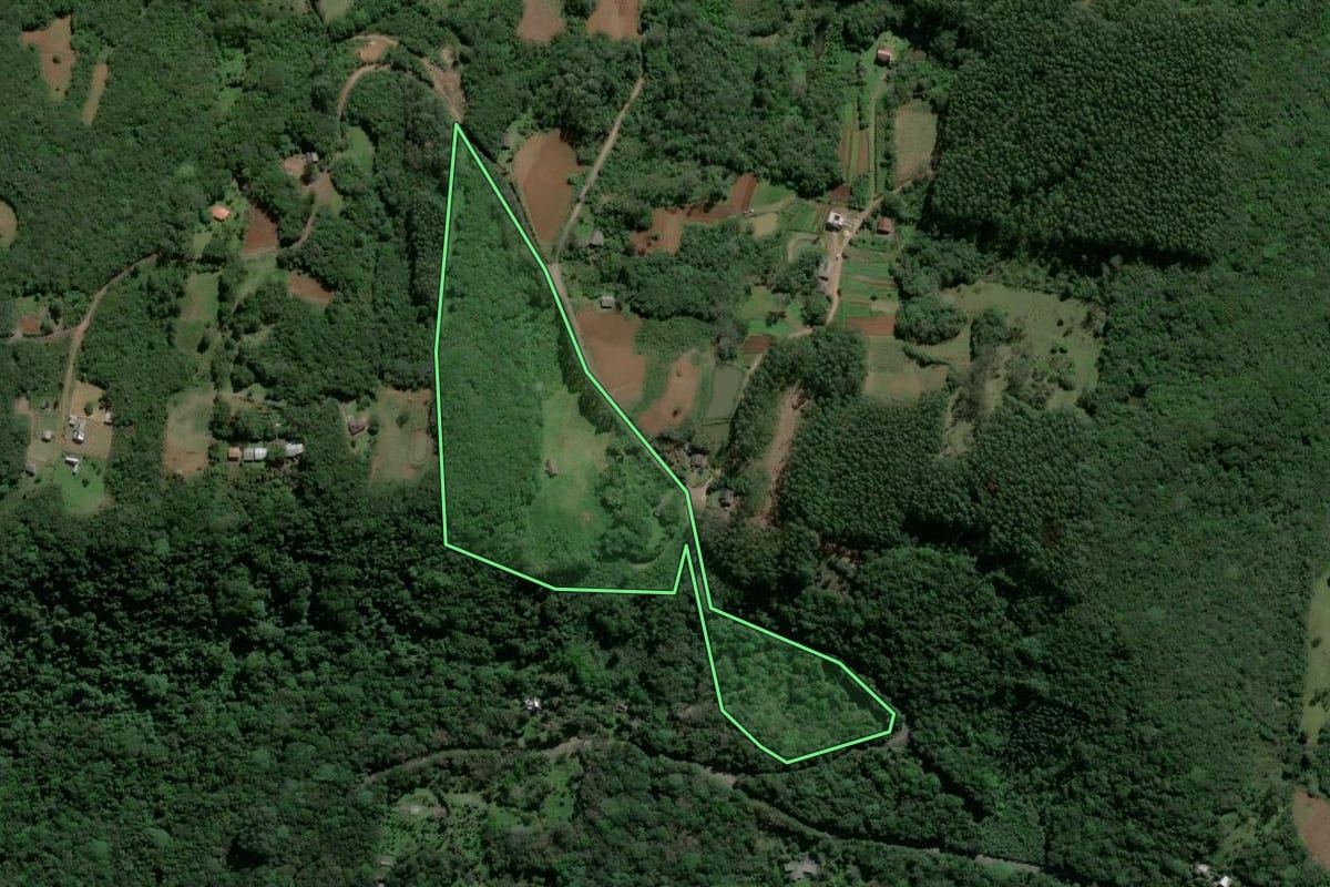 Imagem de satélite do imóvel rural em Osório (RS), com o contorno declarado no CAR desenhado por cima.