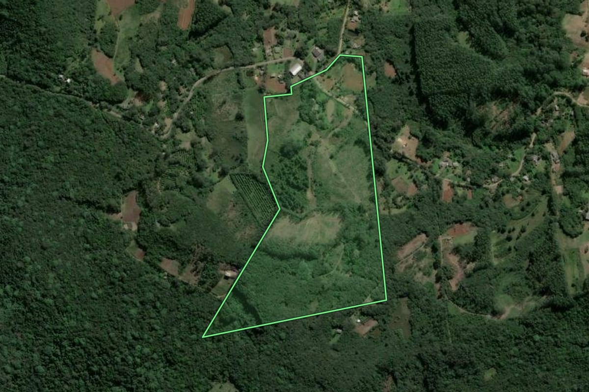 Imagem de satélite do imóvel rural em Osório (RS), com o contorno declarado no CAR desenhado por cima.