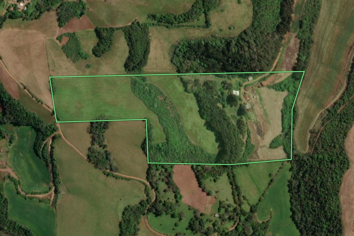 Imagem de satélite do imóvel rural em Paim Filho (RS), com o contorno declarado no CAR desenhado por cima.