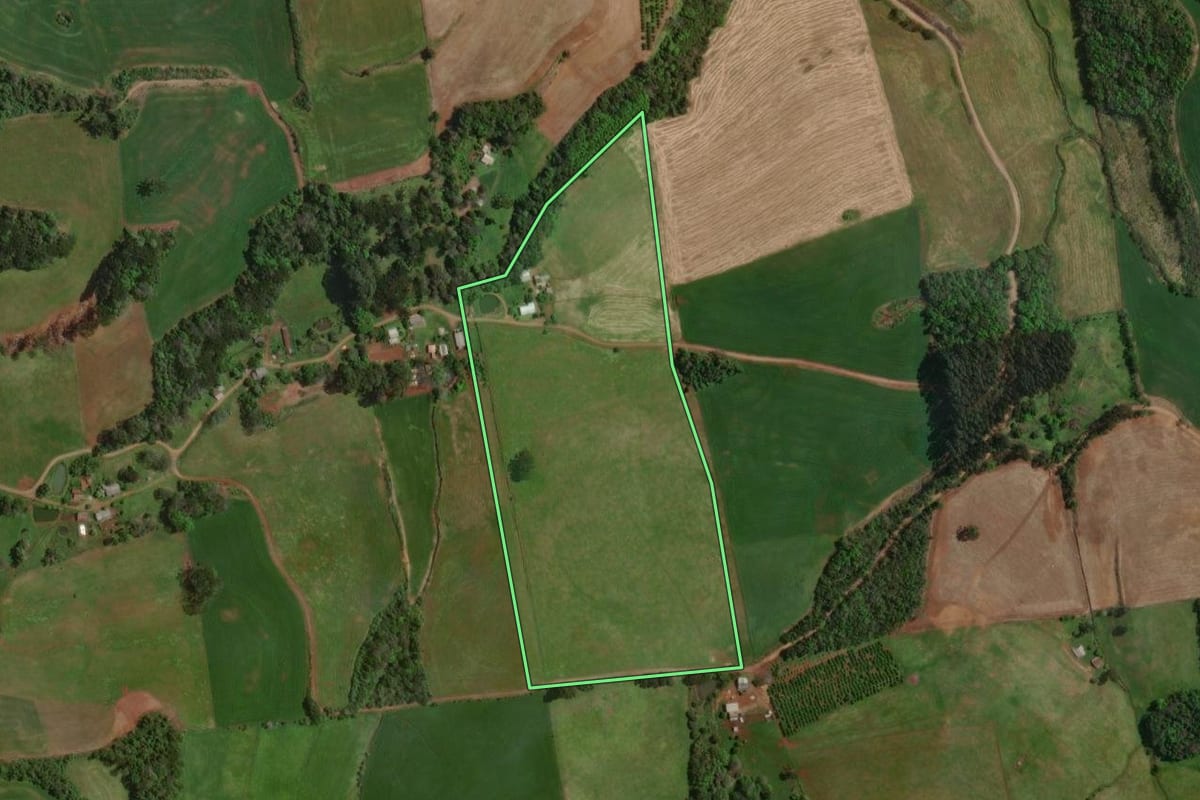 Imagem de satélite do imóvel rural em Paim Filho (RS), com o contorno declarado no CAR desenhado por cima.