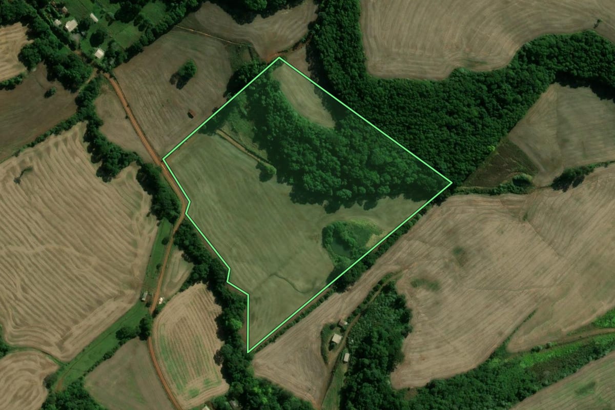 Imagem de satélite do imóvel rural em Paim Filho (RS), com o contorno declarado no CAR desenhado por cima.
