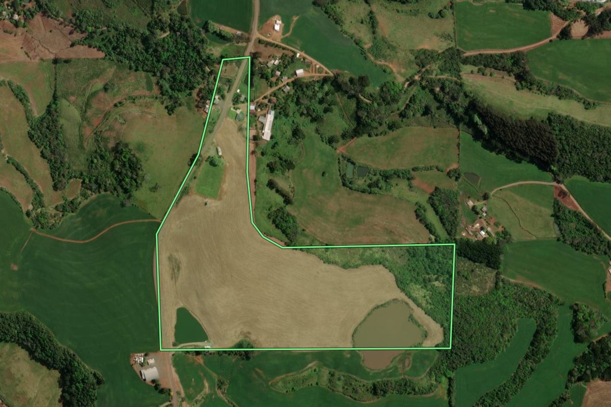 Imagem de satélite do imóvel rural em Paim Filho (RS), com o contorno declarado no CAR desenhado por cima.