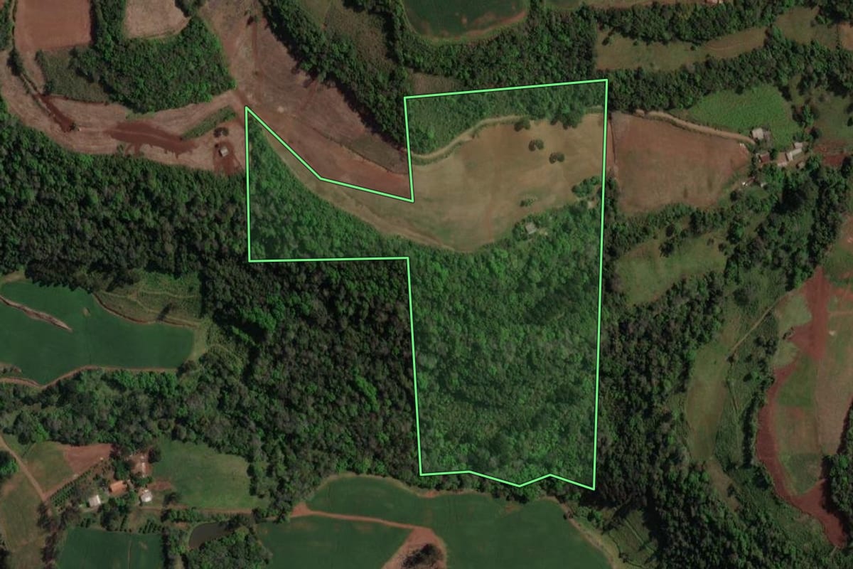 Imagem de satélite do imóvel rural em Paim Filho (RS), com o contorno declarado no CAR desenhado por cima.