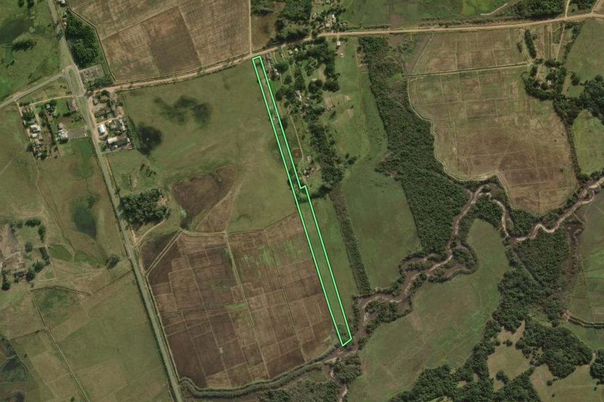 Imagem de satélite do imóvel rural em Palmares do Sul (RS), com o contorno declarado no CAR desenhado por cima.
