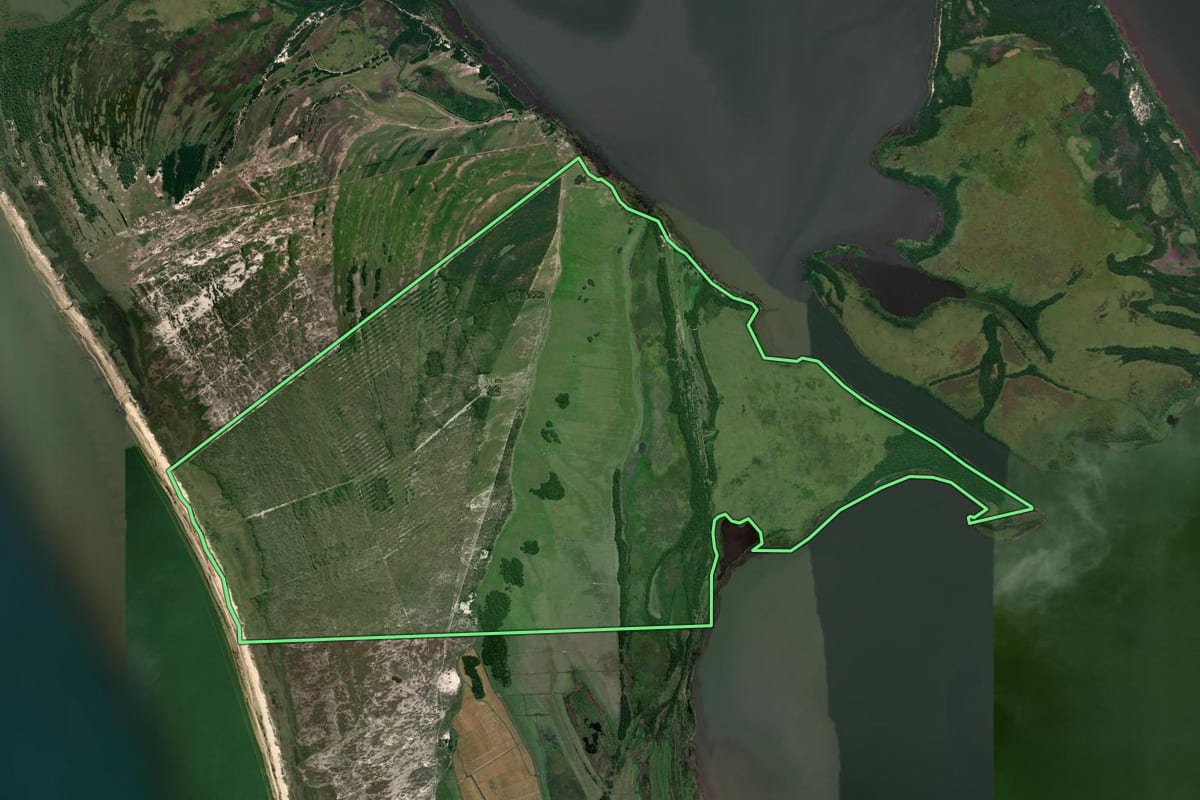 Imagem de satélite do imóvel rural em Palmares do Sul (RS), com o contorno declarado no CAR desenhado por cima.
