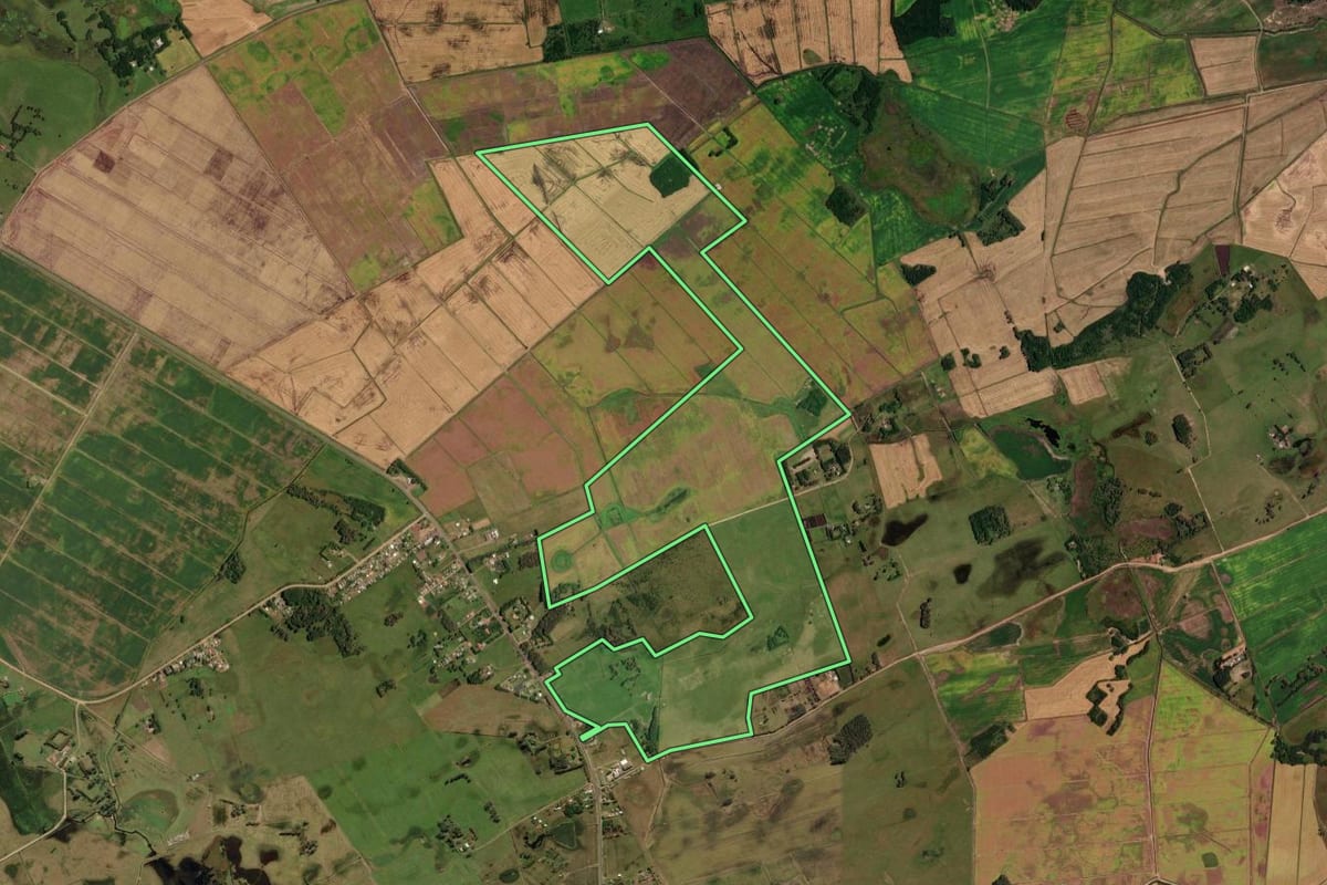Imagem de satélite do imóvel rural em Palmares do Sul (RS), com o contorno declarado no CAR desenhado por cima.