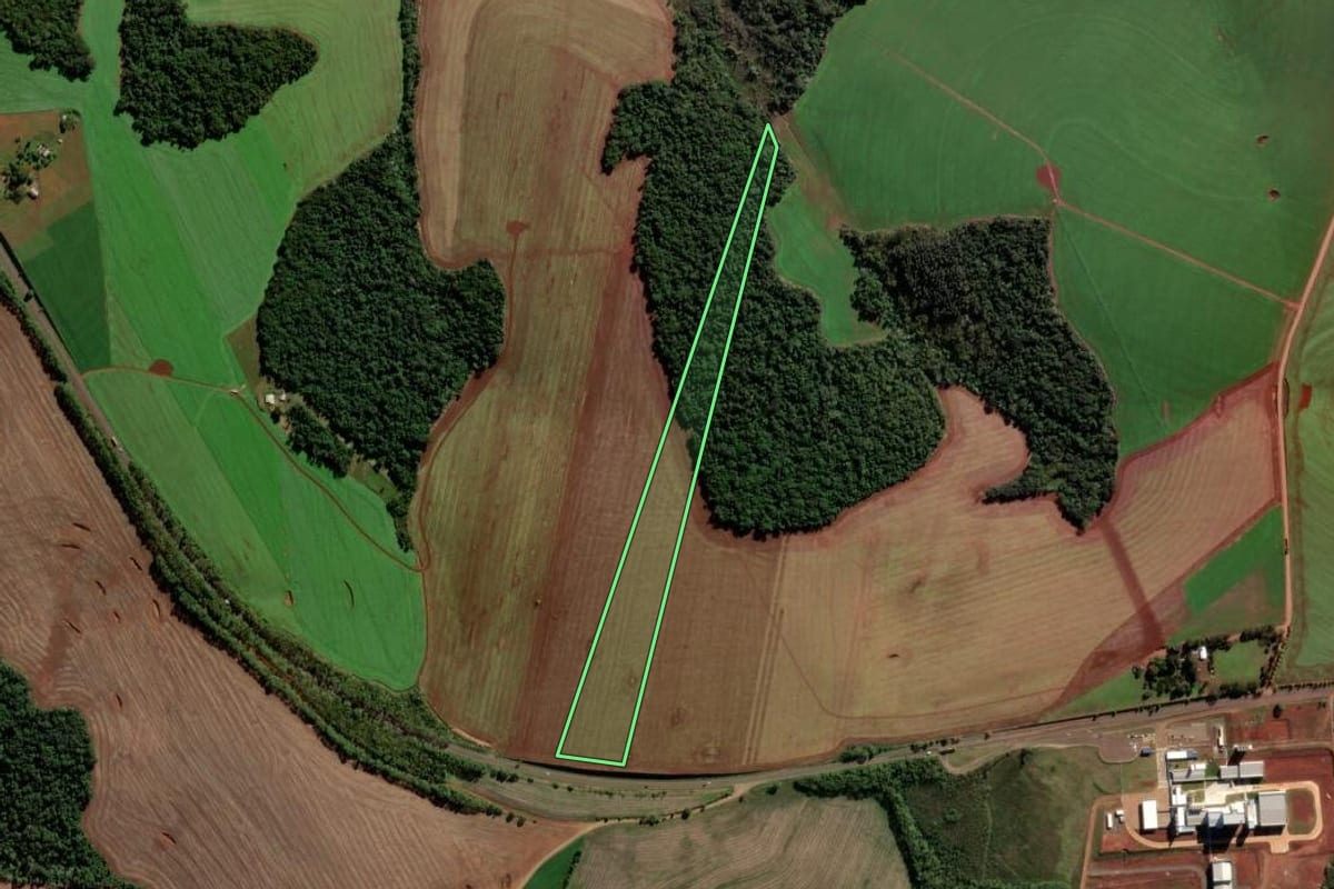 Imagem de satélite do imóvel rural em Palmeira das Missões (RS), com o contorno declarado no CAR desenhado por cima.