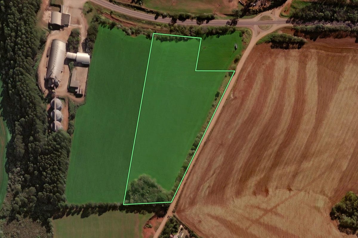 Imagem de satélite do imóvel rural em Palmeira das Missões (RS), com o contorno declarado no CAR desenhado por cima.