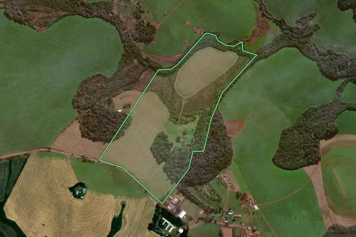Imagem de satélite do imóvel rural em Palmeira das Missões (RS), com o contorno declarado no CAR desenhado por cima.