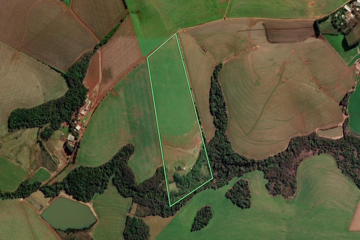 Imagem de satélite do imóvel rural em Palmeira das Missões (RS), com o contorno declarado no CAR desenhado por cima.