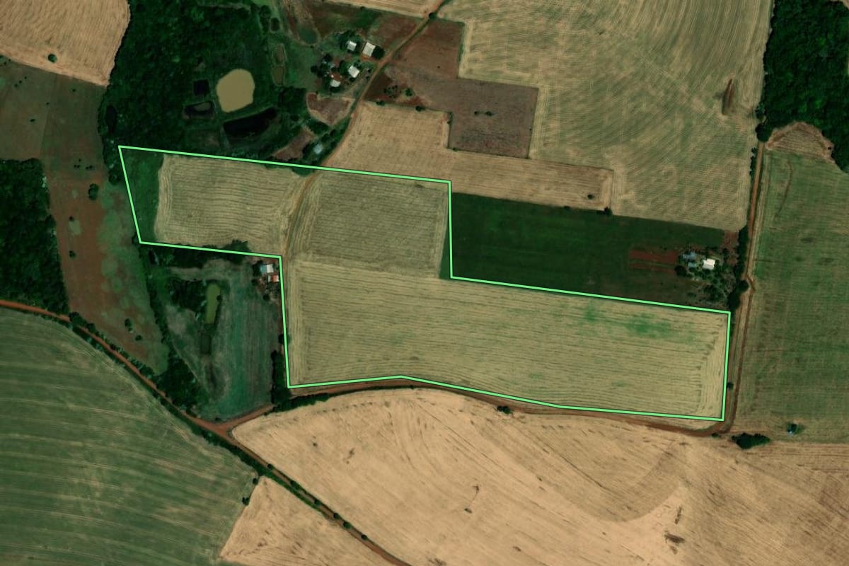 Imagem de satélite do imóvel rural em Palmeira das Missões (RS), com o contorno declarado no CAR desenhado por cima.