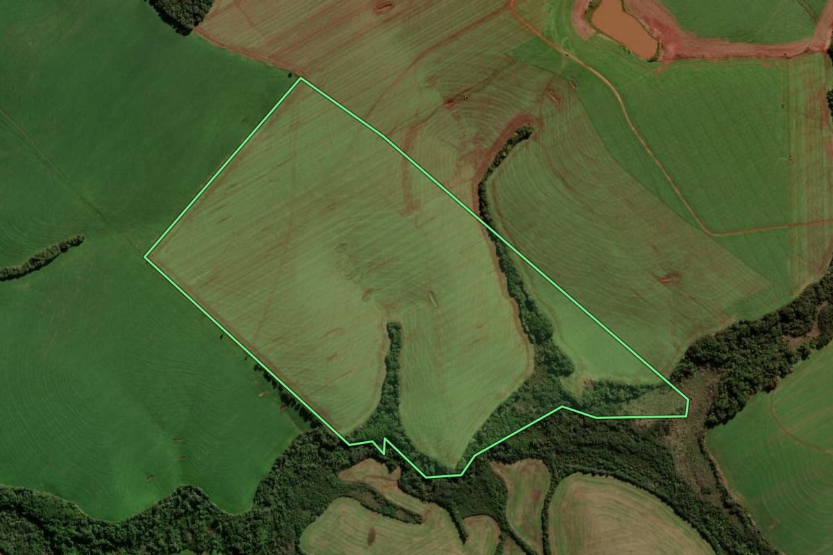 Imagem de satélite do imóvel rural em Palmeira das Missões (RS), com o contorno declarado no CAR desenhado por cima.