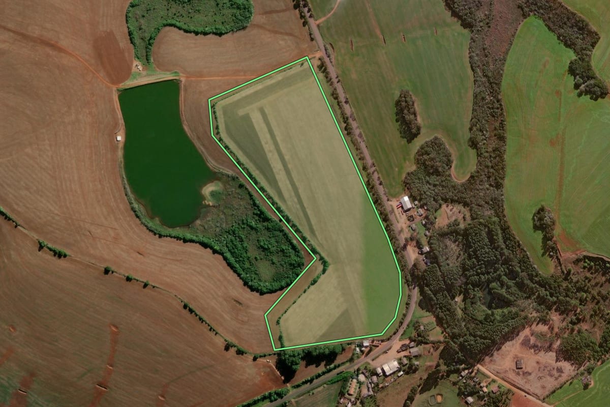 Imagem de satélite do imóvel rural em Palmeira das Missões (RS), com o contorno declarado no CAR desenhado por cima.