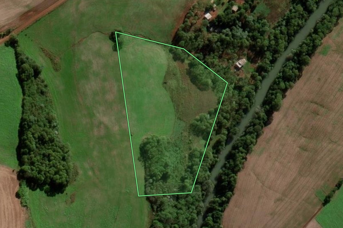 Imagem de satélite do imóvel rural em Palmeira das Missões (RS), com o contorno declarado no CAR desenhado por cima.