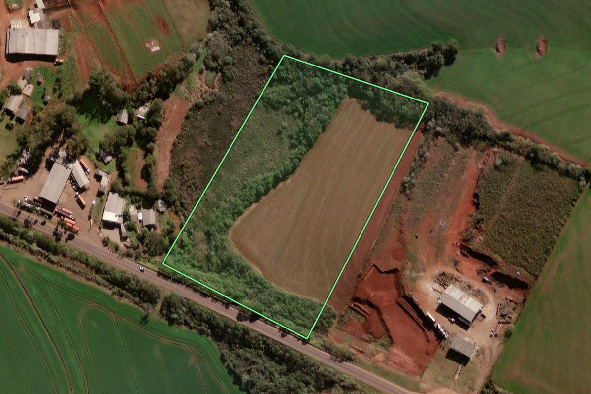 Imagem de satélite do imóvel rural em Palmeira das Missões (RS), com o contorno declarado no CAR desenhado por cima.