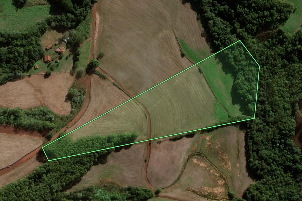 Imagem de satélite do imóvel rural em Palmeira das Missões (RS), com o contorno declarado no CAR desenhado por cima.