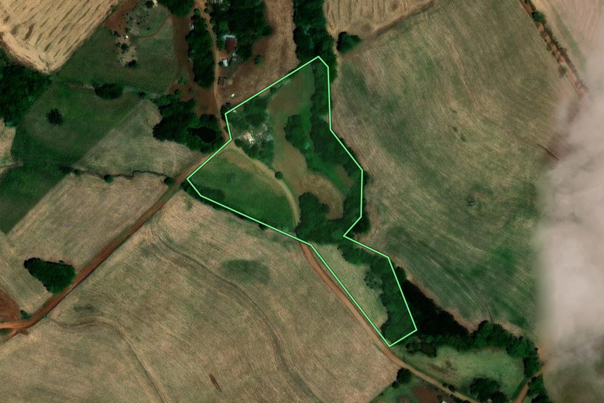 Imagem de satélite do imóvel rural em Palmeira das Missões (RS), com o contorno declarado no CAR desenhado por cima.