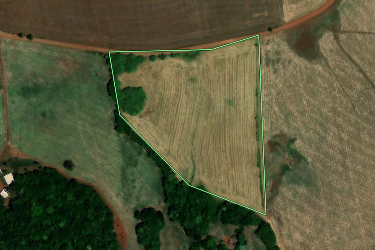 Imagem de satélite do imóvel rural em Palmeira das Missões (RS), com o contorno declarado no CAR desenhado por cima.