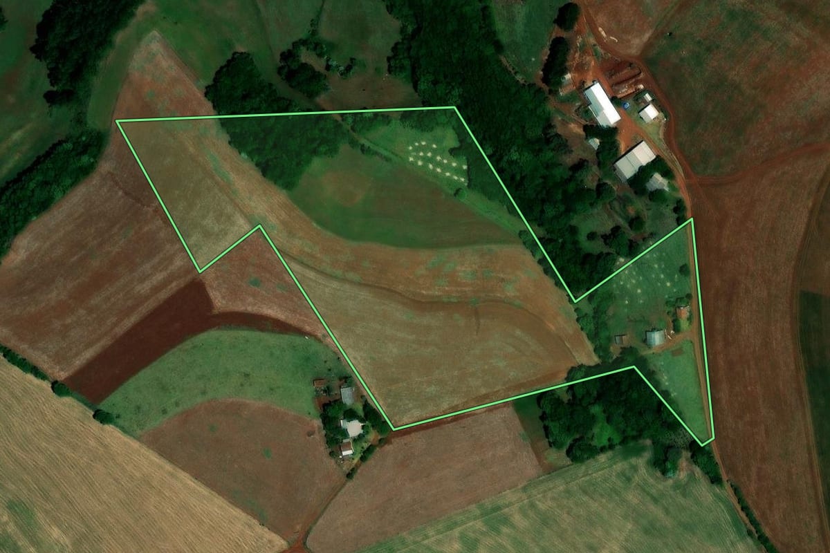 Imagem de satélite do imóvel rural em Palmeira das Missões (RS), com o contorno declarado no CAR desenhado por cima.