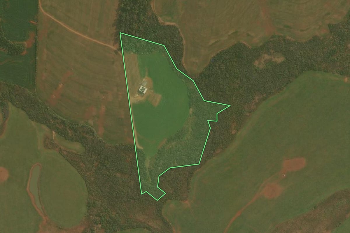 Imagem de satélite do imóvel rural em Palmeira das Missões (RS), com o contorno declarado no CAR desenhado por cima.