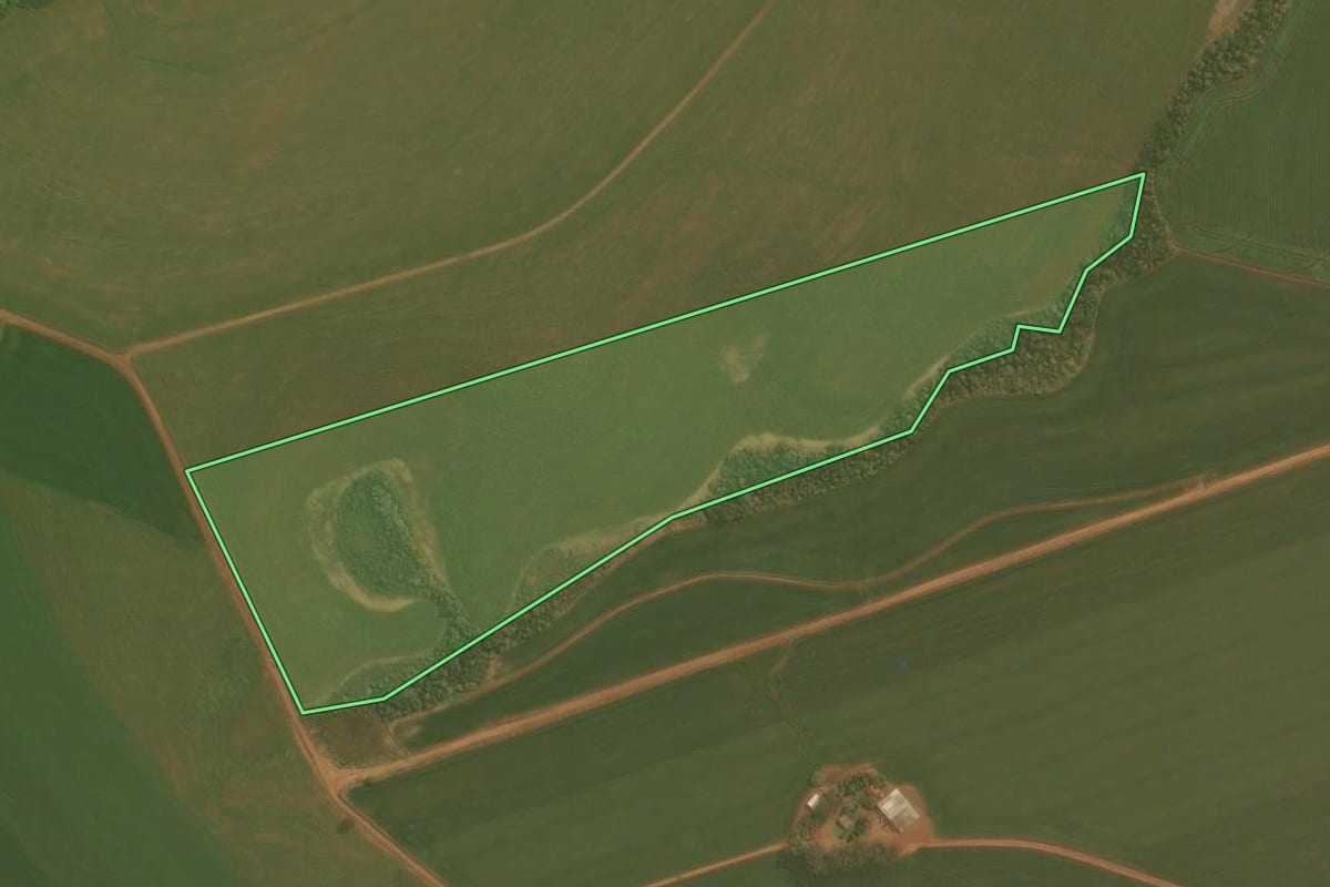 Imagem de satélite do imóvel rural em Palmeira das Missões (RS), com o contorno declarado no CAR desenhado por cima.