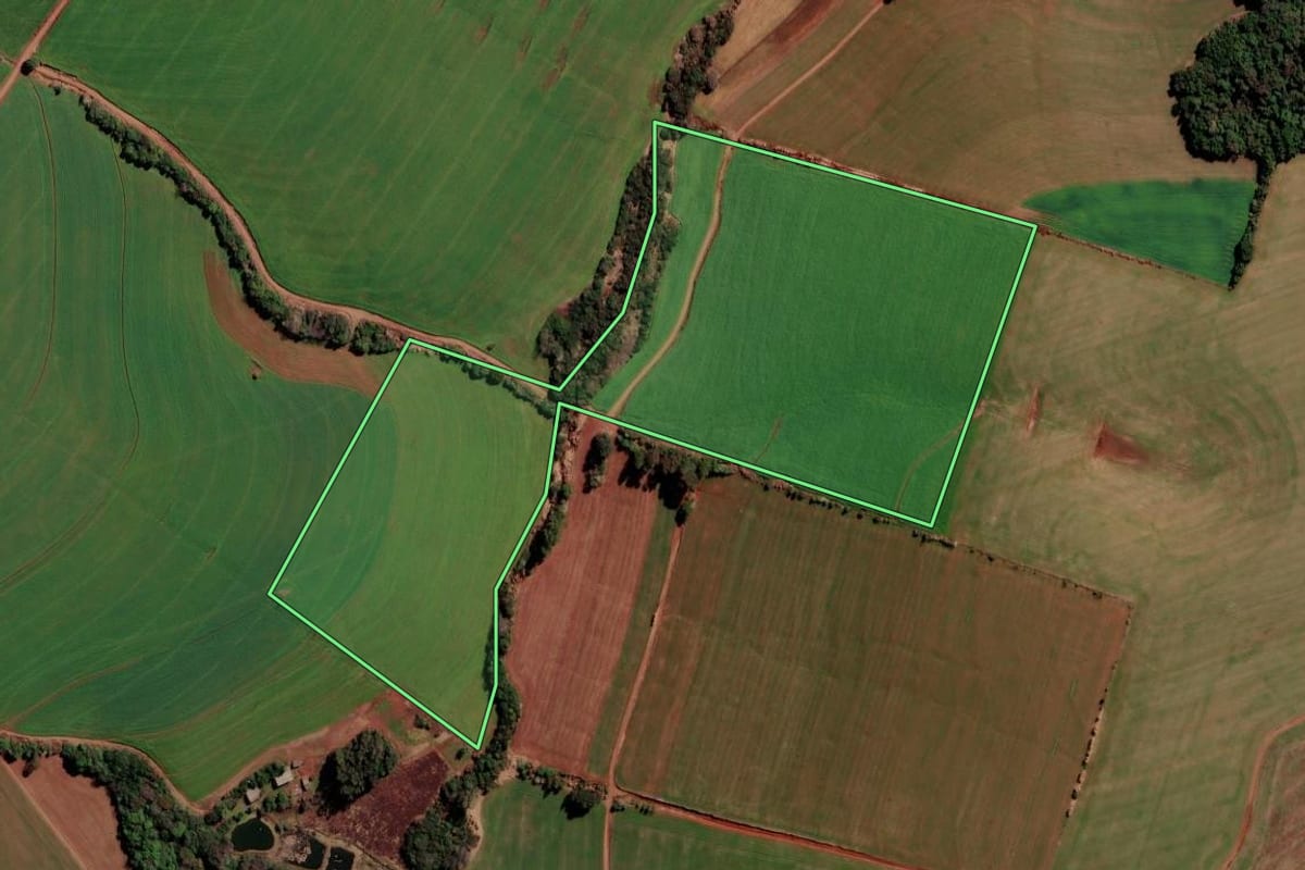Imagem de satélite do imóvel rural em Palmeira das Missões (RS), com o contorno declarado no CAR desenhado por cima.
