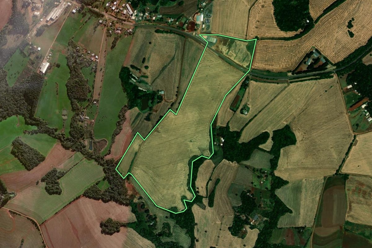 Imagem de satélite do imóvel rural em Palmeira das Missões (RS), com o contorno declarado no CAR desenhado por cima.