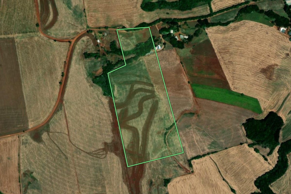 Imagem de satélite do imóvel rural em Palmeira das Missões (RS), com o contorno declarado no CAR desenhado por cima.