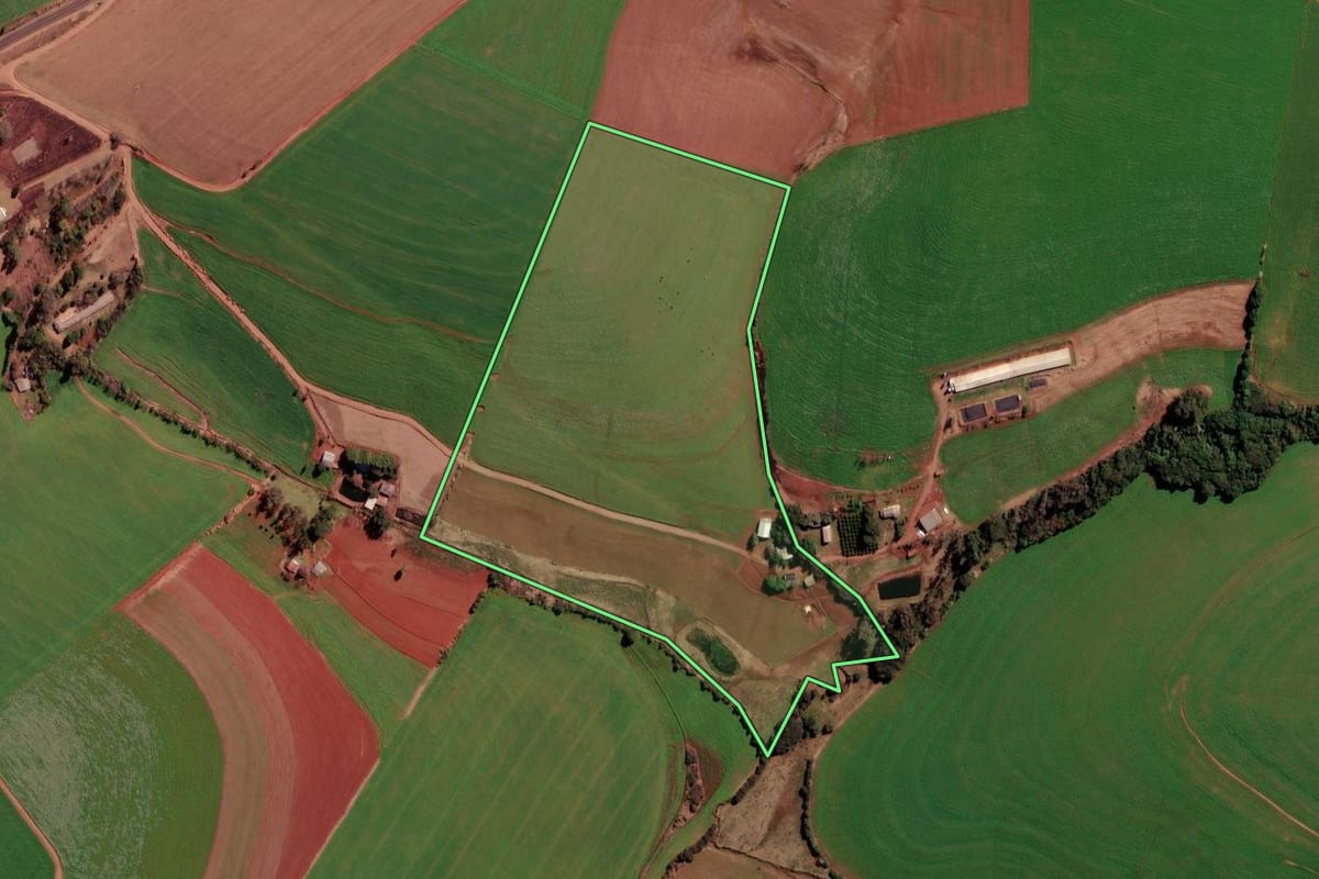 Imagem de satélite do imóvel rural em Palmeira das Missões (RS), com o contorno declarado no CAR desenhado por cima.