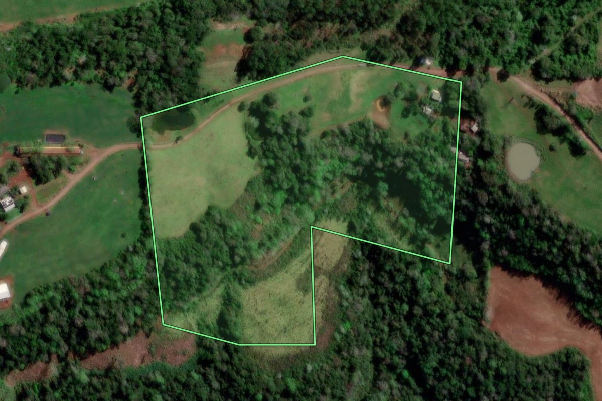 Imagem de satélite do imóvel rural em Palmitinho (RS), com o contorno declarado no CAR desenhado por cima.