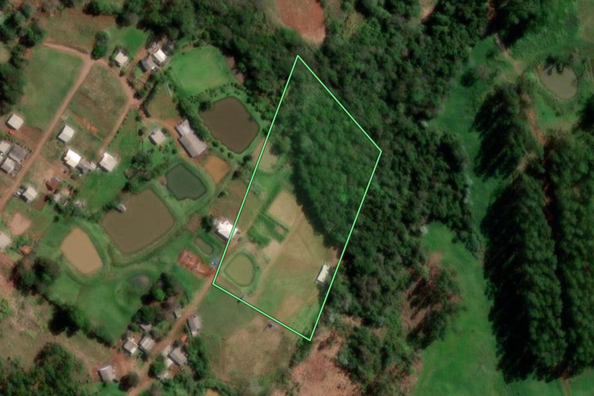 Imagem de satélite do imóvel rural em Palmitinho (RS), com o contorno declarado no CAR desenhado por cima.
