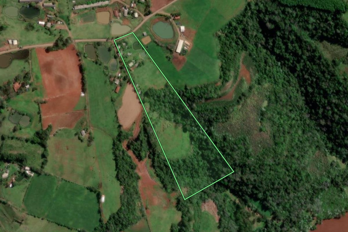 Imagem de satélite do imóvel rural em Palmitinho (RS), com o contorno declarado no CAR desenhado por cima.