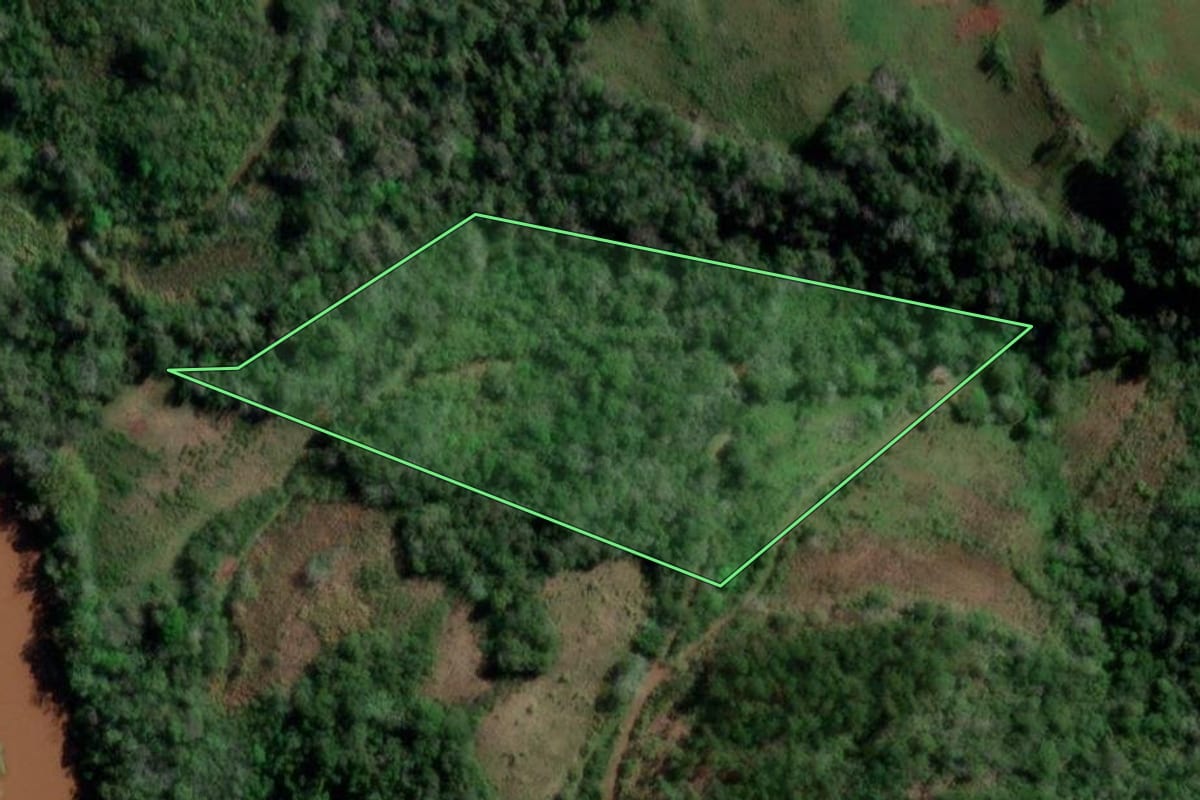 Imagem de satélite do imóvel rural em Palmitinho (RS), com o contorno declarado no CAR desenhado por cima.
