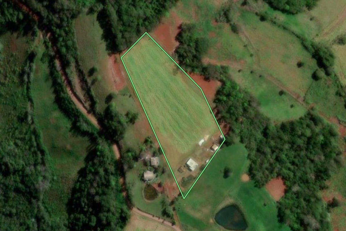 Imagem de satélite do imóvel rural em Palmitinho (RS), com o contorno declarado no CAR desenhado por cima.