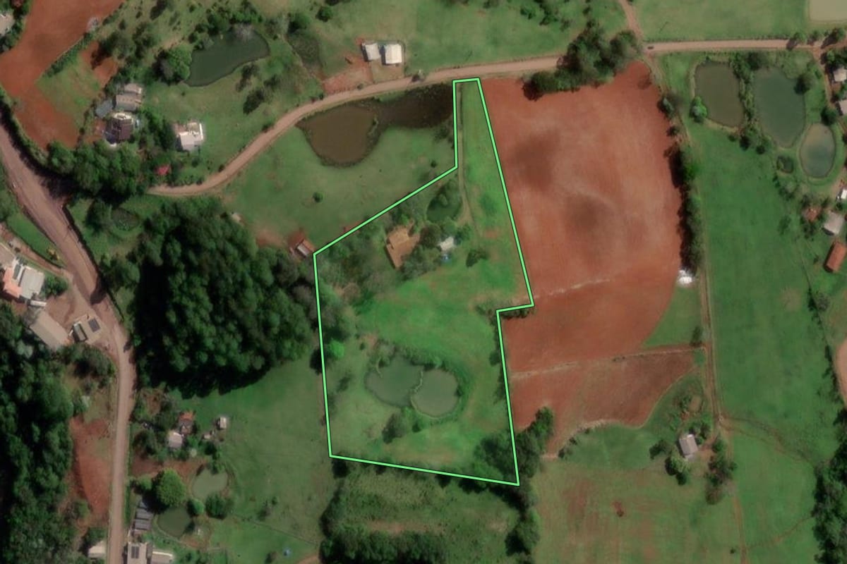 Imagem de satélite do imóvel rural em Palmitinho (RS), com o contorno declarado no CAR desenhado por cima.