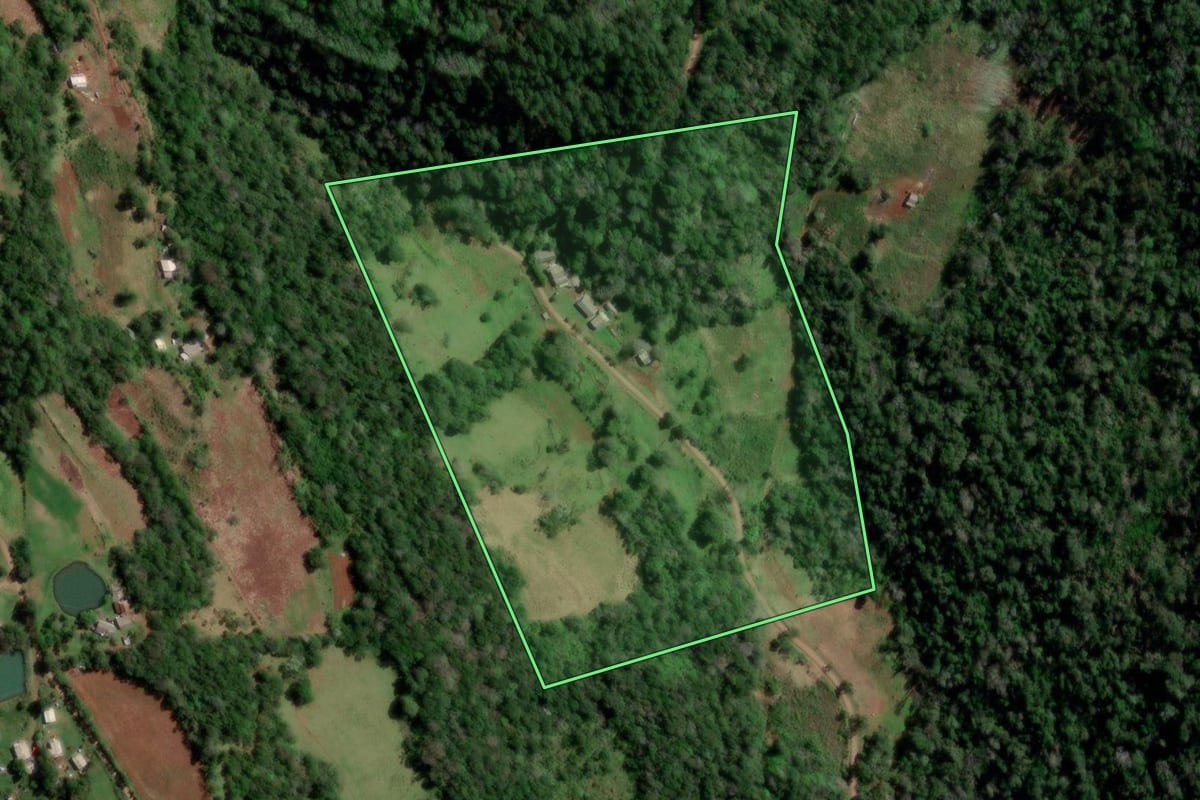 Imagem de satélite do imóvel rural em Palmitinho (RS), com o contorno declarado no CAR desenhado por cima.