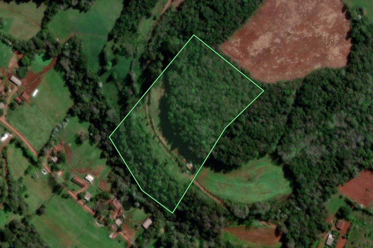 Imagem de satélite do imóvel rural em Palmitinho (RS), com o contorno declarado no CAR desenhado por cima.